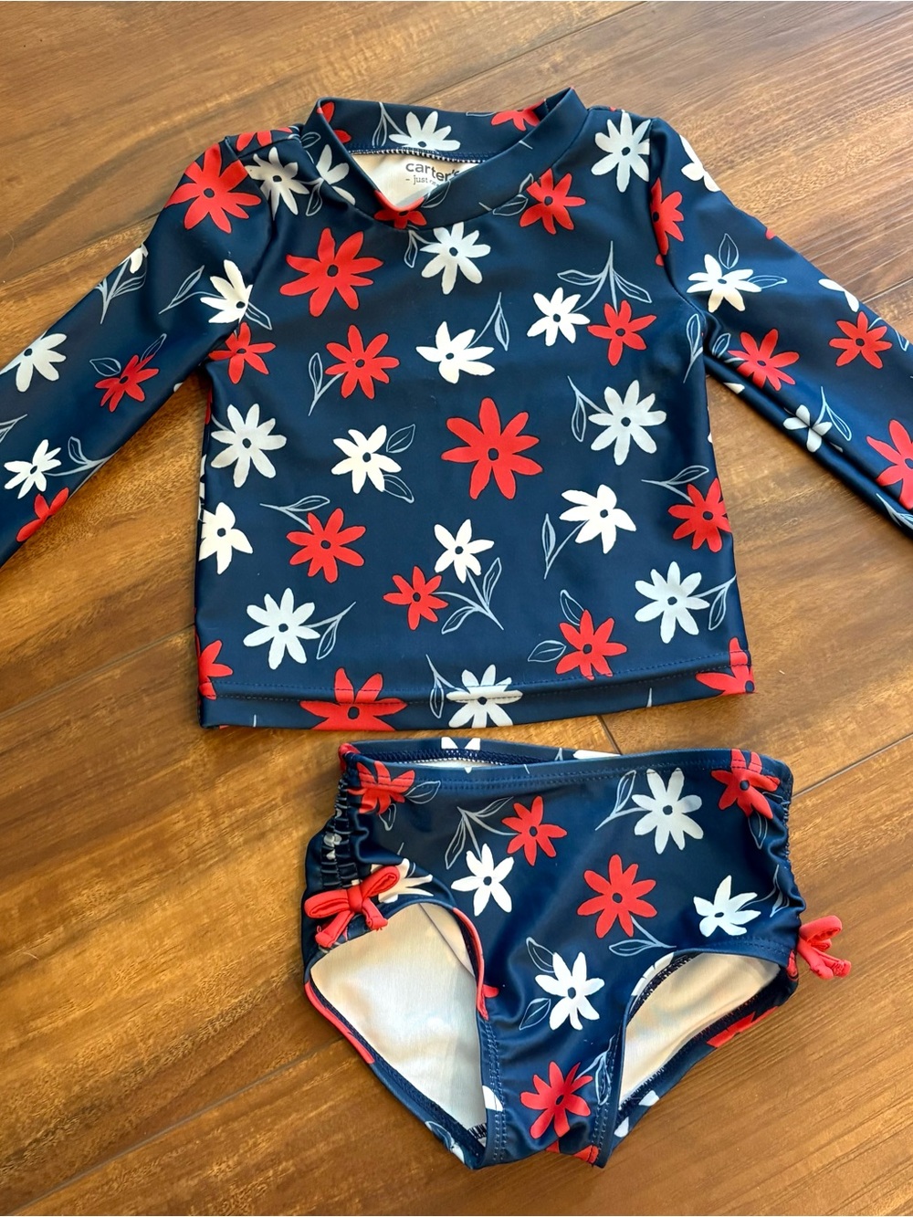 Carter's Navy, Red & White Floral Long-Sleeve Rashguard Swim Set